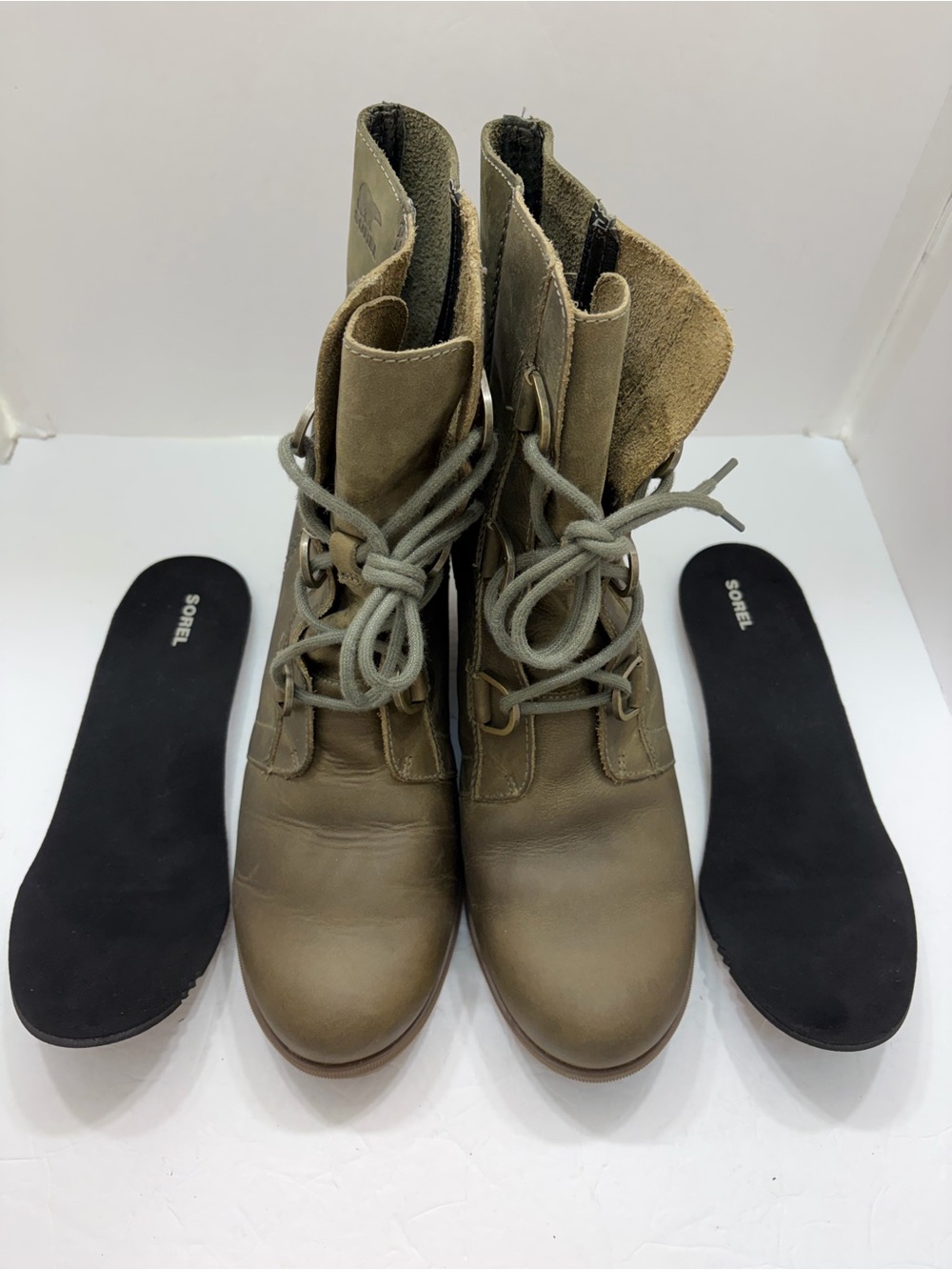 Sorel Olive Green Lace-Up Combat Boots - Picture 2 of 13